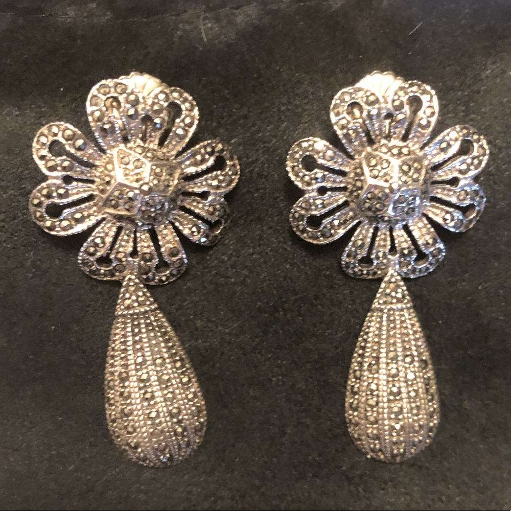 Vintage marcasite flower drop earrings
